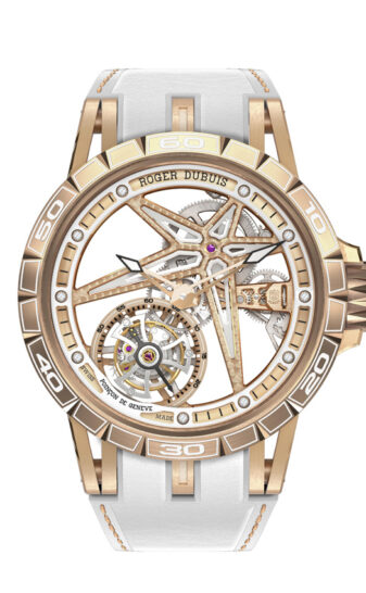 The adrenaline factor of Roger Dubuis is fueled by raging mechanics. The voracious hedonists, members of the Roger Dubuis tribe, are thrilled by a fast paced life breaking records and defining new rules. Excalibur Spider is the collection reflecting the most this way of life. All watches from this collection are skeletonized to the extreme. Whether that be the calibre, the case or even the hands, everything is reduced to its strict essence in order to infuse the spirit of racing and outdoor challenges into pieces of competition offering World Premiere as a common DNA.